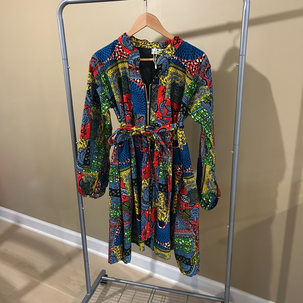 Colorful Print Dress with Belt